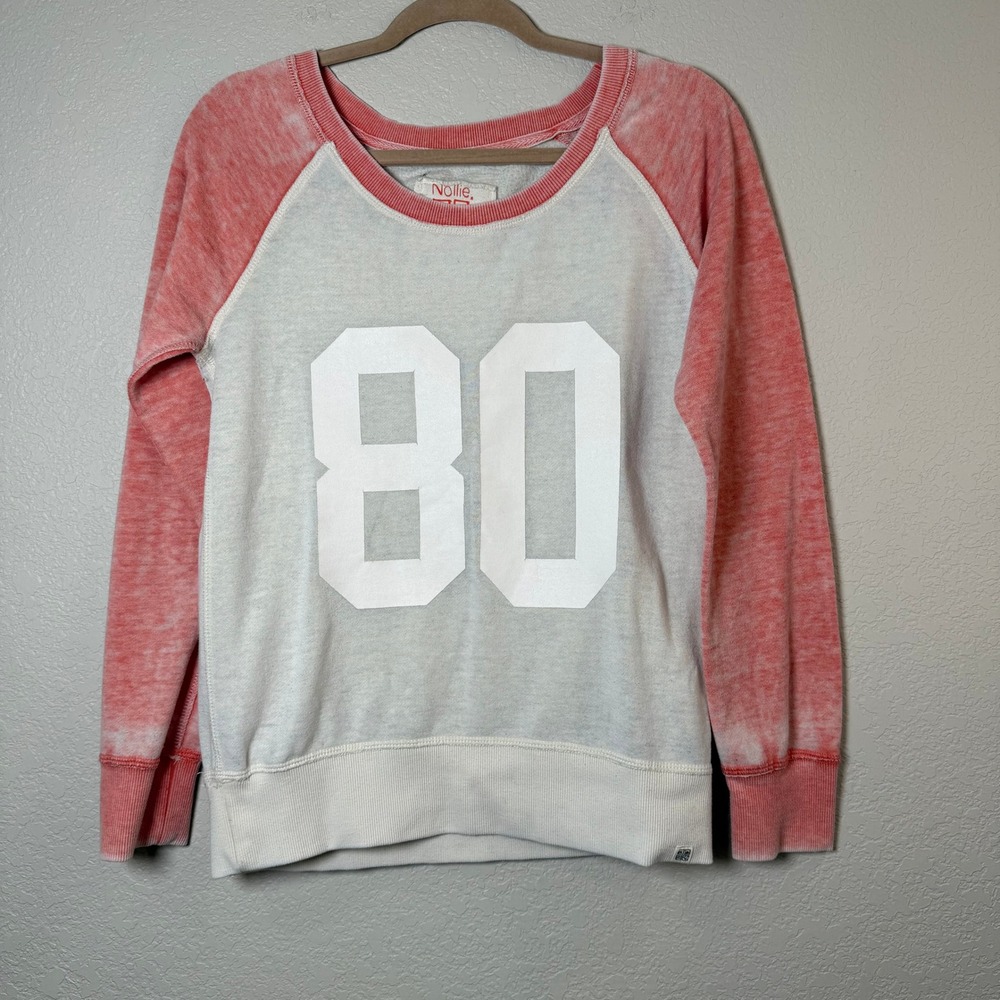 Nollie Womens M Gray &‎ Coral 80 Graphic Crew Neck Long Sleeve Sweatshirt Top